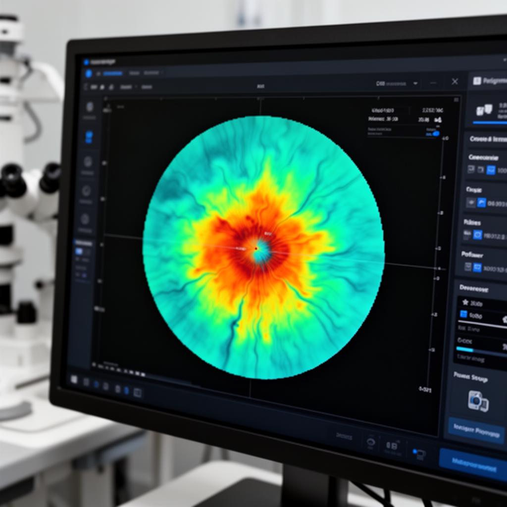 Corneal topography map displayed on a clinical diagnostic screen